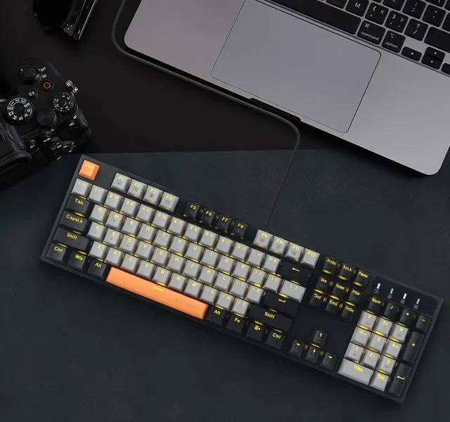 Alt view image 12 of 12 - Z-14 Wired Mechanical Gaming Keyboard 104 Key, Red Switch Hot Swappable Full-Size Office Work Computer Keyboards, Solid Yellow Backlit Mechanical Keyboard for PC Mac, Black