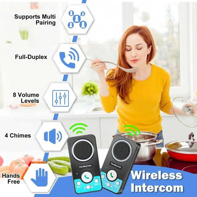 Alt view image 7 of 7 - Intercoms Wireless for Home, Full Duplex Long Range Wireless Intercom, 8 Volume Levels, 4 Chime Intercoms, 2 Way Intercom for Home, Business(2 Packs Black)
