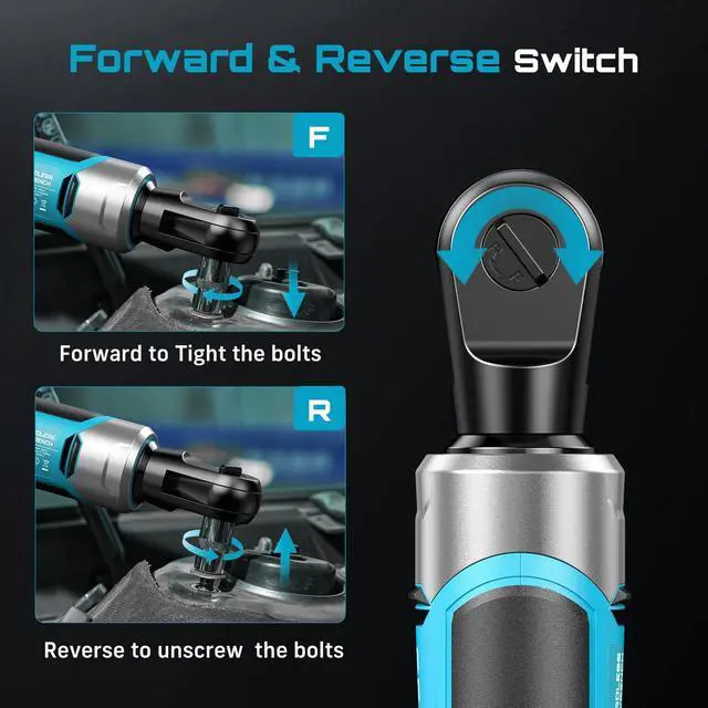 Alt view image 12 of 14 - 3/8" Cordless Ratchet Wrench Set, 60 ft-lbs (80Nm) High Torque Electric Ratchet, 21V Max & 2×2.0Ah Batteries, 300 RPM, Fast Charger, LED Work Light,1017mm Socket Set, Extension Bar & Case
