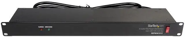 Alt view image 8 of 14 - 8 Outlet Horizontal 1U Rack Mount PDU Power Strip for Network Server Racks - Surge Protection - 120V/15A - w/ 6ft Power Cord (RKPW081915)