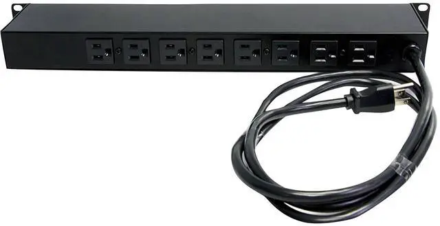 Alt view image 10 of 14 - 8 Outlet Horizontal 1U Rack Mount PDU Power Strip for Network Server Racks - Surge Protection - 120V/15A - w/ 6ft Power Cord (RKPW081915)