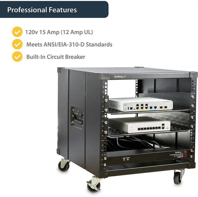 Alt view image 12 of 14 - 8 Outlet Horizontal 1U Rack Mount PDU Power Strip for Network Server Racks - Surge Protection - 120V/15A - w/ 6ft Power Cord (RKPW081915)