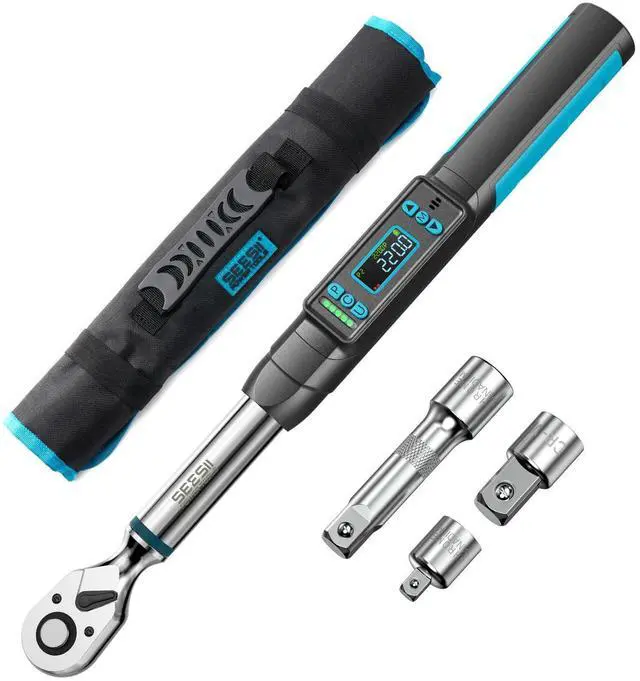Alt view image 8 of 14 - 3/8" Digital Torque Wrench, ±2% Accuracy, 0220 N·m/0162 ft-lbs, LCD Display, Real-Time & Peak Modes, Preset & Data Storage, Dual Alarm, Electric Torque Wrench for Bicycle, Car, Motorcycle