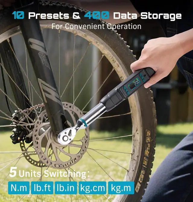 Alt view image 14 of 14 - 3/8" Digital Torque Wrench, ±2% Accuracy, 0220 N·m/0162 ft-lbs, LCD Display, Real-Time & Peak Modes, Preset & Data Storage, Dual Alarm, Electric Torque Wrench for Bicycle, Car, Motorcycle