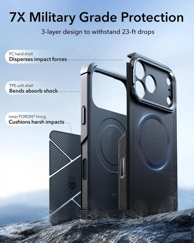 Alt view image 11 of 14 - for iPhone 17 Pro Max Phone Case with Stash Stand, 7X Military-Grade Drop Protection with Camera Control, Shock-Absorbing Rugged Cover, Compatible with MagSafe Accessories, Cyber Series, Black