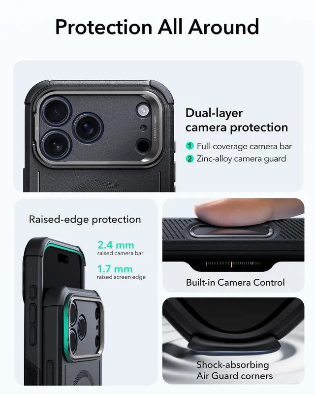 Alt view image 10 of 14 - for iPhone 17 Pro Max Phone Case with Stash Stand, 7X Military-Grade Drop Protection with Camera Control, Shock-Absorbing Rugged Cover, Compatible with MagSafe Accessories, Cyber Series, Black