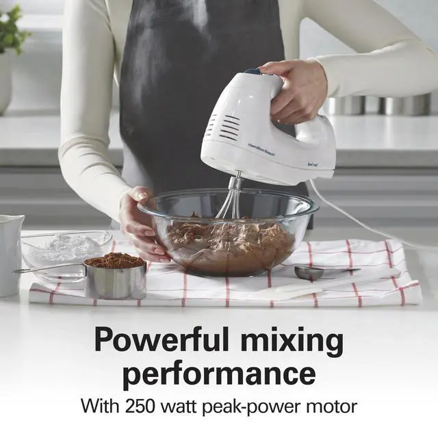 Alt view image 12 of 14 - 6-Speed Electric Hand Mixer with Whisk, Traditional Beaters, Snap-On Storage Case, 250 Watts, White