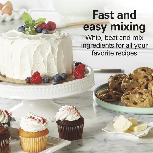 Alt view image 14 of 14 - 6-Speed Electric Hand Mixer with Whisk, Traditional Beaters, Snap-On Storage Case, 250 Watts, White