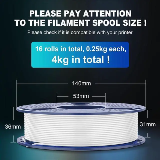 Alt view image 11 of 14 - 16 Color PLA Filament Bundle Multicolor, PLA 3D Printer Filament 1.75mm, Individually Vacuum Packed, 0.25kg per Spool, 4kg in Total, 16 Pack. (4 Transparent Color and 12 Regular Solid Color)