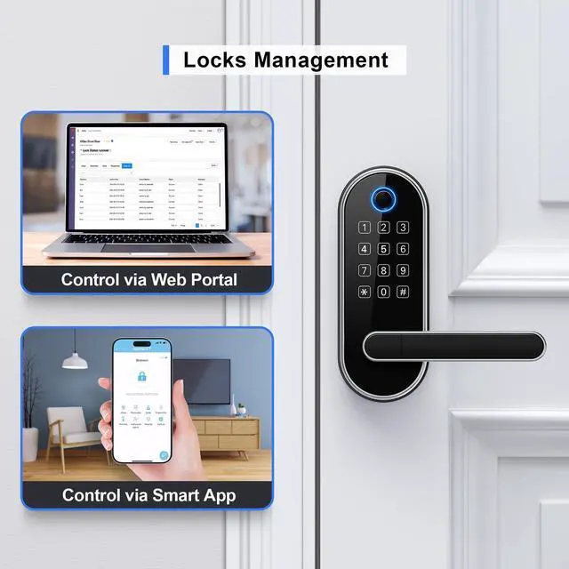 Alt view image 14 of 14 - Bluetooth Fingerprint Smart Lock with Handle & Keypad Fits Most US Doors, DIY Install, Keyless Entry: Code, FOB, Auto-Lock. Ideal for Home, Airbnb, Rental, Kids, Seniors. Alexa & Google Compatible