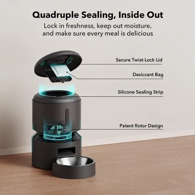 Alt view image 13 of 14 - Automatic Cat Feeder, 5G WiFi Pet Feeder with Freshness Preservation, Timed Cat Feeders for Dry Food, Up to 48 Portions 10 Meals Per Day, Granary Pet Feeder for Cat/Dog