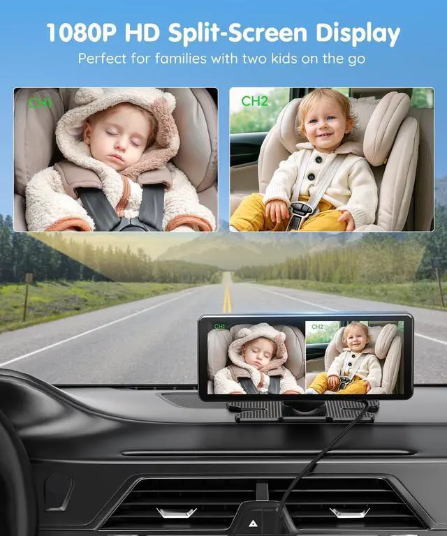 Alt view image 9 of 14 - BV3 PRO Dual Baby Car Camera See 2 Kids Clearly with 7.2" HD Screen, 1080P Night Vision, 3-Level Brightness, Rear-Facing Monitor for SUV/Truck