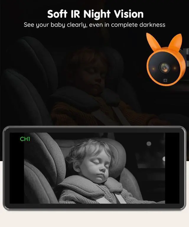 Alt view image 10 of 14 - BV3 PRO Dual Baby Car Camera See 2 Kids Clearly with 7.2" HD Screen, 1080P Night Vision, 3-Level Brightness, Rear-Facing Monitor for SUV/Truck