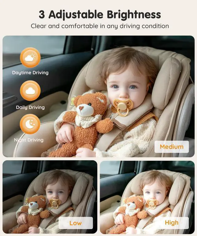 Alt view image 11 of 14 - BV3 PRO Dual Baby Car Camera See 2 Kids Clearly with 7.2" HD Screen, 1080P Night Vision, 3-Level Brightness, Rear-Facing Monitor for SUV/Truck