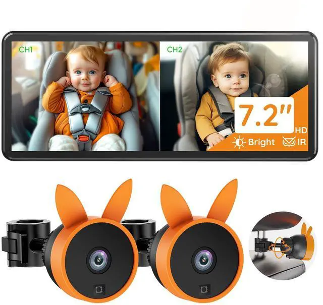 Alt view image 8 of 14 - BV3 PRO Dual Baby Car Camera See 2 Kids Clearly with 7.2" HD Screen, 1080P Night Vision, 3-Level Brightness, Rear-Facing Monitor for SUV/Truck