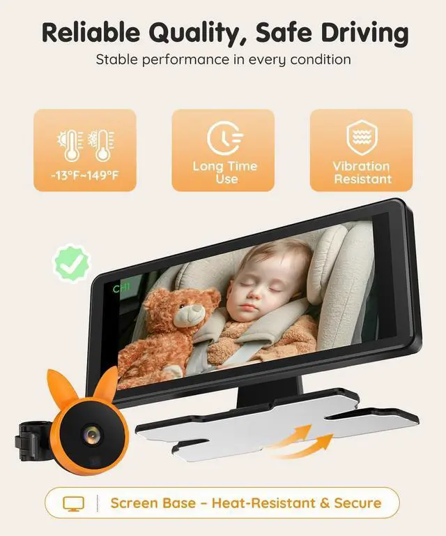 Alt view image 14 of 14 - BV3 PRO Dual Baby Car Camera See 2 Kids Clearly with 7.2" HD Screen, 1080P Night Vision, 3-Level Brightness, Rear-Facing Monitor for SUV/Truck
