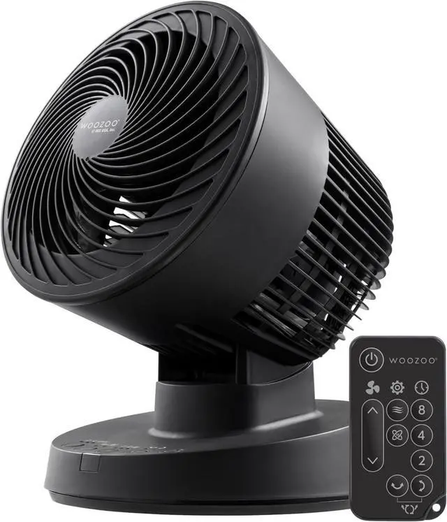 Alt view image 8 of 14 - WOOZOO Air Circulator Fan with Remote, Oscillating, 3 Speeds, 56ft Max Air Distance, Adjustable Tilt, Quiet Motor, Small Fan for Bedroom, Office, Dorm, Black