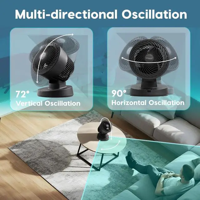 Alt view image 12 of 14 - WOOZOO Air Circulator Fan with Remote, Oscillating, 3 Speeds, 56ft Max Air Distance, Adjustable Tilt, Quiet Motor, Small Fan for Bedroom, Office, Dorm, Black