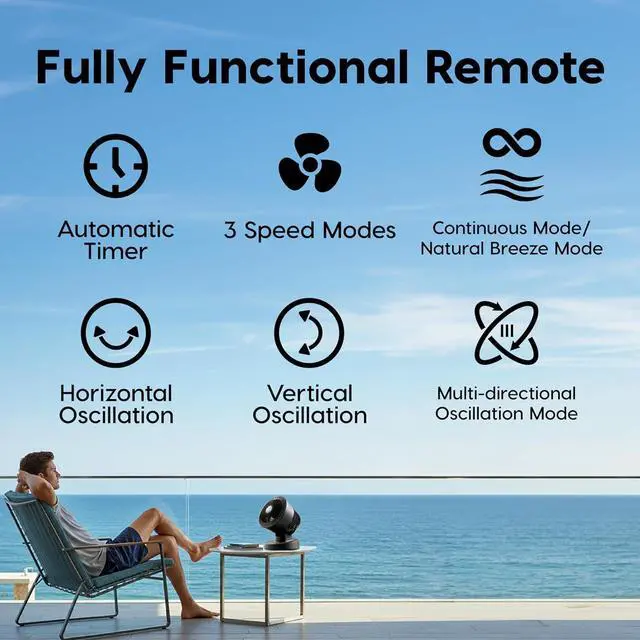 Alt view image 14 of 14 - WOOZOO Air Circulator Fan with Remote, Oscillating, 3 Speeds, 56ft Max Air Distance, Adjustable Tilt, Quiet Motor, Small Fan for Bedroom, Office, Dorm, Black