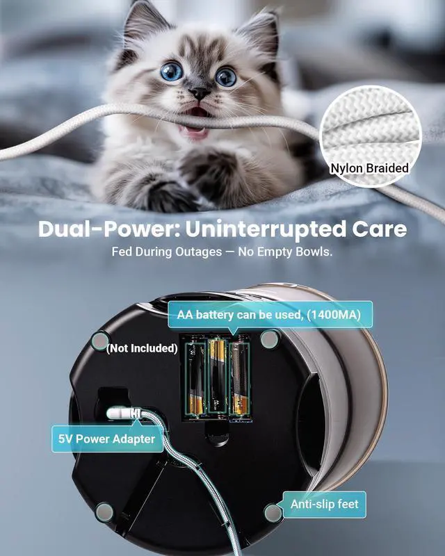 Alt view image 12 of 14 - Automatic Cat Feeder for 3 Cats, 6L/25 Cups Smart WiFi Pet Feeder, Strong Anti-Jam System, Dual-Effect Desiccant Cat Food Dispenser, with 10S Voice Recorder for Cats and Small Dog(Black)