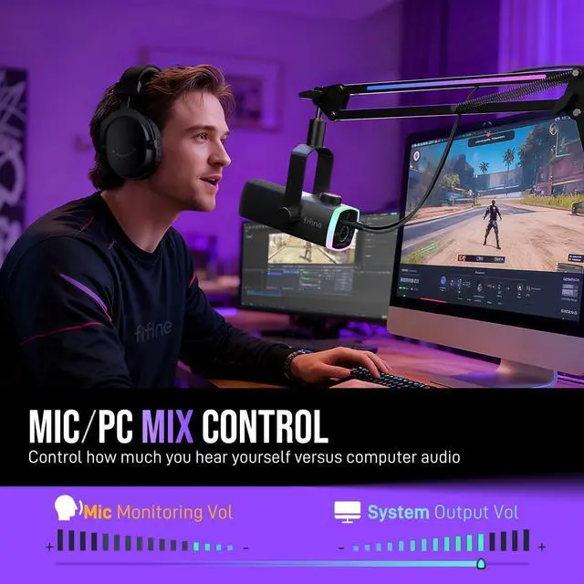 Alt view image 12 of 14 - Gaming Microphone Kit, XLR/USB Dynamic PC Microphone with Boom Arm for Podcast Recording, RGB Streaming Mic Set, Tap-to-Mute, Mix Control, Headphone Jack-AmpliGame AM8PROT