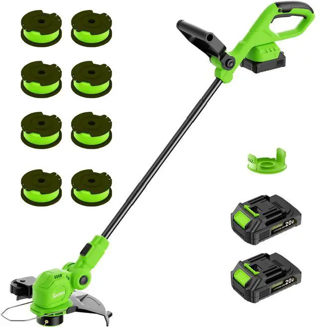 Alt view image 8 of 14 - 12-inch 20V Cordless String Trimmer with Charger, 2 X 2.0Ah Battery Powered Grass Mover with Auto Line Feed, 2 in 1 Lawn Edger with 8 Pcs Grass Cutter Spool Line and 2 Spool Cap, Green