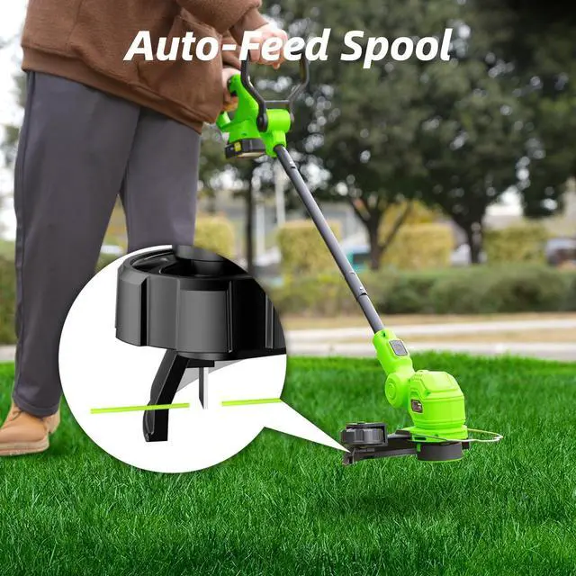Alt view image 11 of 14 - 12-inch 20V Cordless String Trimmer with Charger, 2 X 2.0Ah Battery Powered Grass Mover with Auto Line Feed, 2 in 1 Lawn Edger with 8 Pcs Grass Cutter Spool Line and 2 Spool Cap, Green