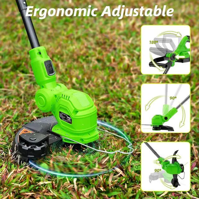 Alt view image 12 of 14 - 12-inch 20V Cordless String Trimmer with Charger, 2 X 2.0Ah Battery Powered Grass Mover with Auto Line Feed, 2 in 1 Lawn Edger with 8 Pcs Grass Cutter Spool Line and 2 Spool Cap, Green