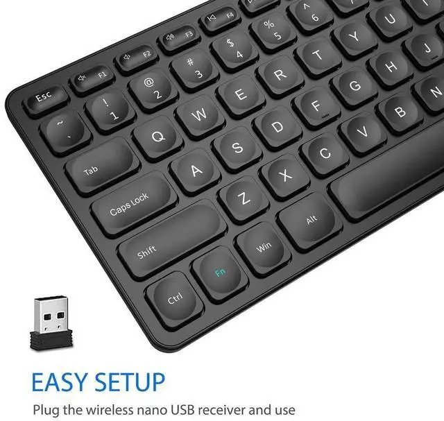 Alt view image 9 of 14 - 2.4G Wireless Keyboard Ultra Slim Full Size Keyboard with Numeric Keypad and Media Hotkey for Computer/Desktop/PC/Laptop/Surface/Smart TV and Windows 10/8/ 7 Built-in Rechargeable Battery