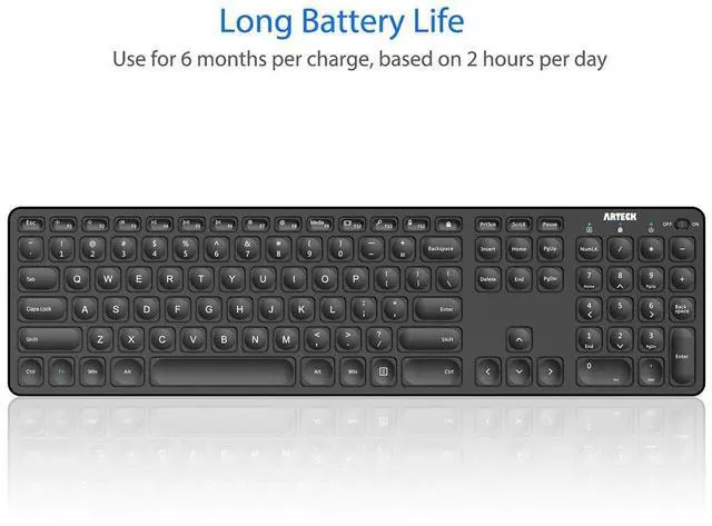 Alt view image 11 of 14 - 2.4G Wireless Keyboard Ultra Slim Full Size Keyboard with Numeric Keypad and Media Hotkey for Computer/Desktop/PC/Laptop/Surface/Smart TV and Windows 10/8/ 7 Built-in Rechargeable Battery