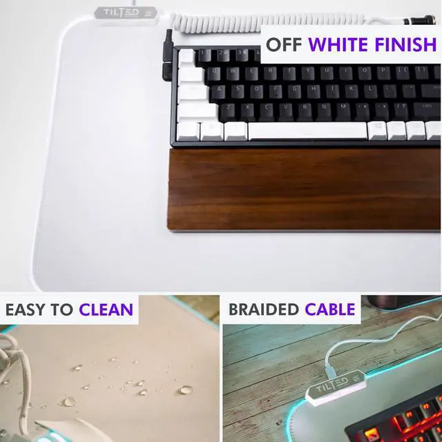 Alt view image 12 of 12 - Bone White Gaming Mouse Pad RGB - Large LED Mousepad - LED Desk mat with 8 Adjustable Light Modes - Non Slip Rubber Base, Easy to Clean Water Proof Surface Mat for Keyboard and Mouse