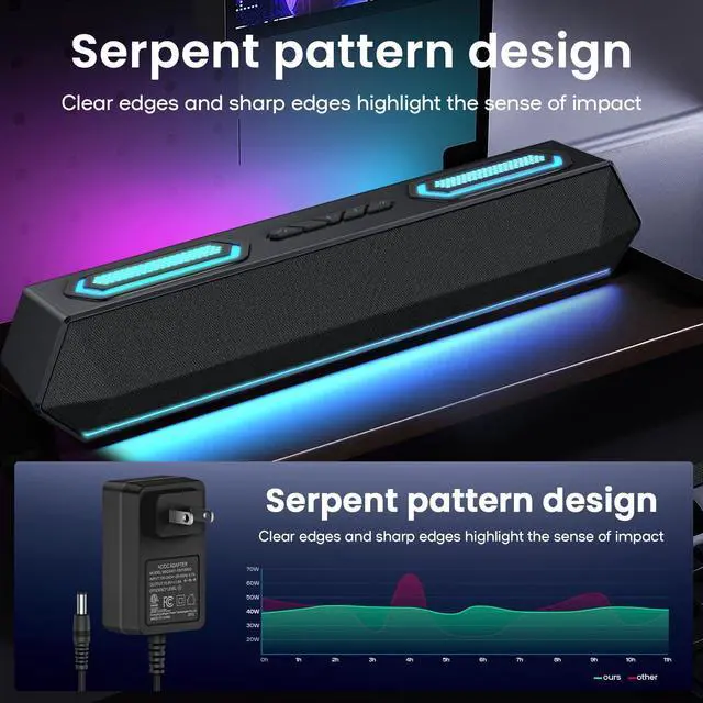 Alt view image 9 of 14 - Computer Speakers, 40W PC Speakers for Desktop Monitor with Bluetooth 5.3 & USB Audio, HiFi Stereo Gaming Soundbar with Custom EQ Software, Dynamic RGB Lighting for Laptop, PS4, PS5, Black.