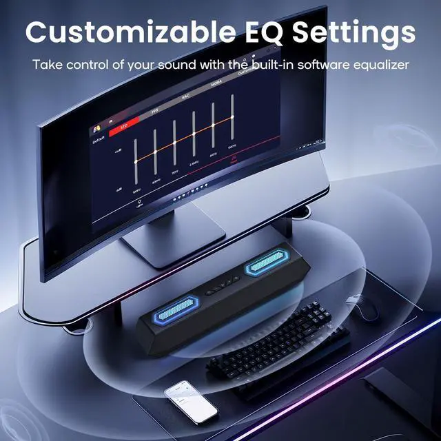 Alt view image 13 of 14 - Computer Speakers, 40W PC Speakers for Desktop Monitor with Bluetooth 5.3 & USB Audio, HiFi Stereo Gaming Soundbar with Custom EQ Software, Dynamic RGB Lighting for Laptop, PS4, PS5, Black.