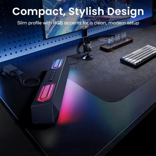 Alt view image 14 of 14 - Computer Speakers, 40W PC Speakers for Desktop Monitor with Bluetooth 5.3 & USB Audio, HiFi Stereo Gaming Soundbar with Custom EQ Software, Dynamic RGB Lighting for Laptop, PS4, PS5, Black.