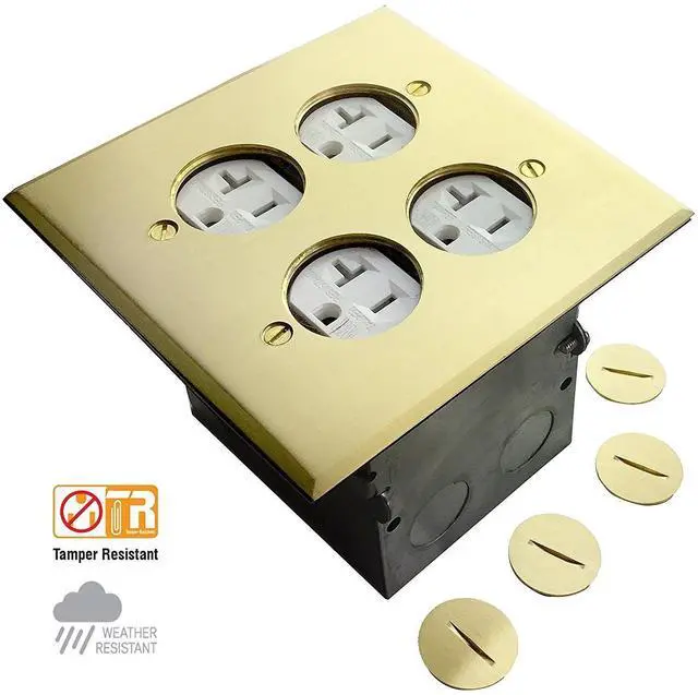 Alt view image 9 of 14 - - 705510-C-STICKERED Screw Cap Cover Floor Box kit, 5 x 5 2-Gang Cover, 20A Tamper-Weather Resistant Receptacle Outlets, Watertight Gasket, Corrosive Resistant Hardware, UL Listed,