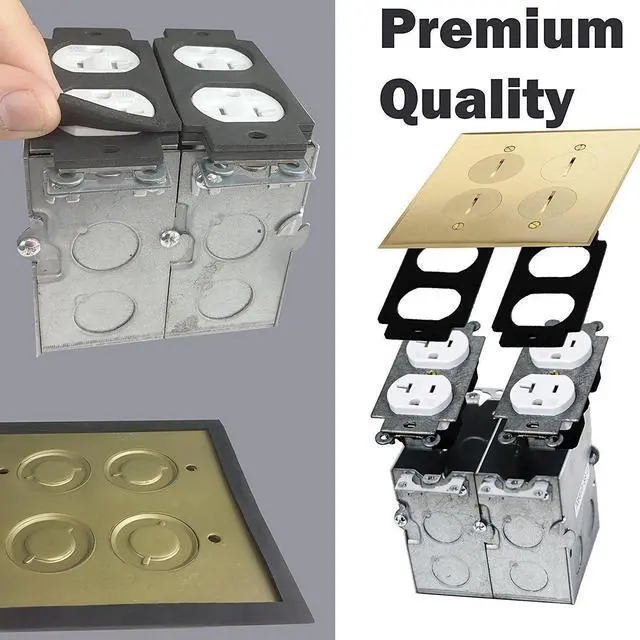 Alt view image 11 of 14 - - 705510-C-STICKERED Screw Cap Cover Floor Box kit, 5 x 5 2-Gang Cover, 20A Tamper-Weather Resistant Receptacle Outlets, Watertight Gasket, Corrosive Resistant Hardware, UL Listed,
