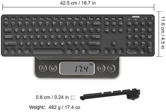 Alt view image 13 of 14 - 2.4G Wireless Keyboard Ultra Slim Full Size Keyboard with Numeric Keypad and Media Hotkey for Computer/Desktop/PC/Laptop/Surface/Smart TV and Windows 10/8/ 7 Built-in Rechargeable Battery