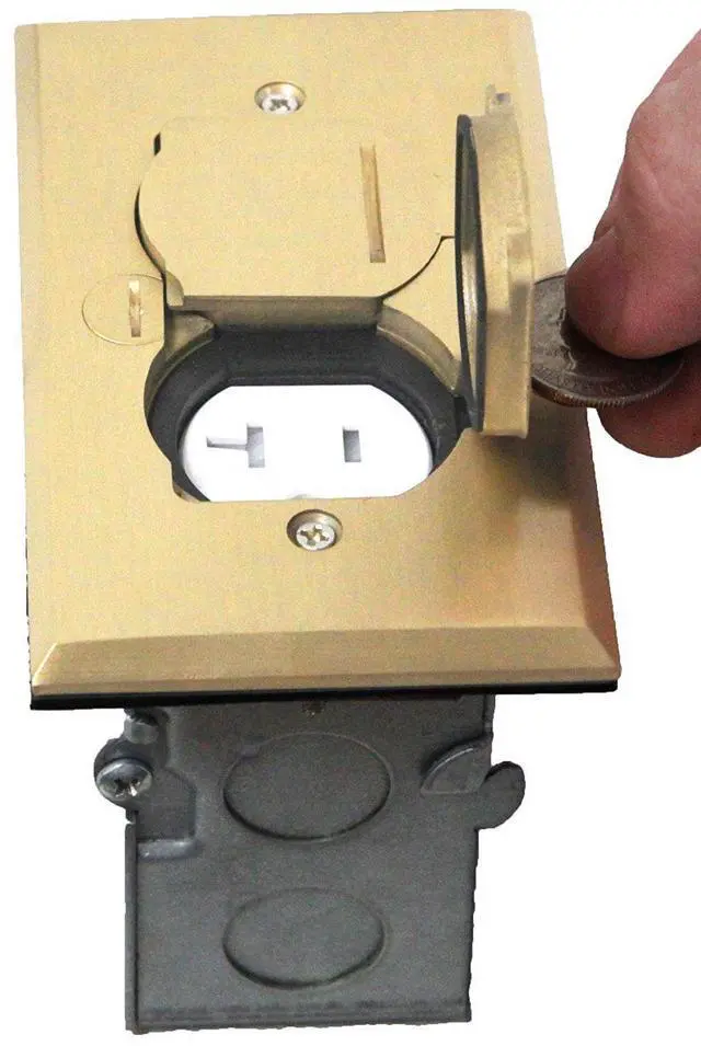 Alt view image 11 of 14 - Flip Lid Cover Floor Box kit, 5 x 2.89 1-Gang Cover, 20A Tamper-Weather Resistant Receptacle Outlets, Watertight Gasket, Corrosive Resistant Hardware, 975507-C, Brass (705507-C)