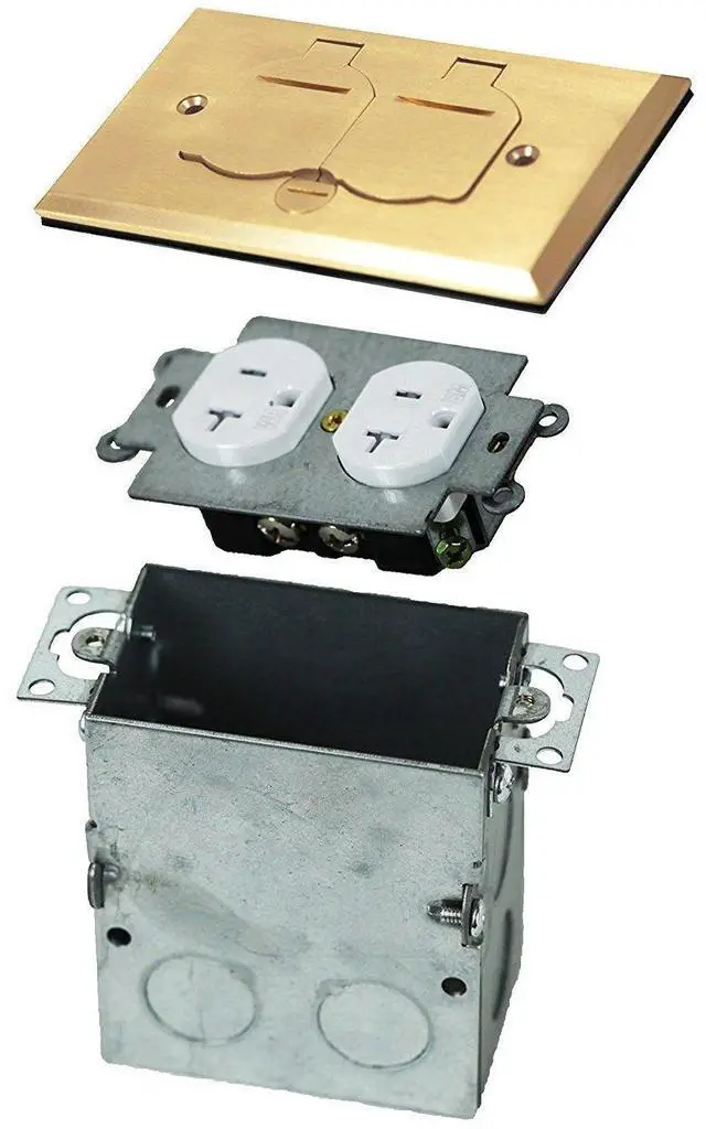 Alt view image 12 of 14 - Flip Lid Cover Floor Box kit, 5 x 2.89 1-Gang Cover, 20A Tamper-Weather Resistant Receptacle Outlets, Watertight Gasket, Corrosive Resistant Hardware, 975507-C, Brass (705507-C)