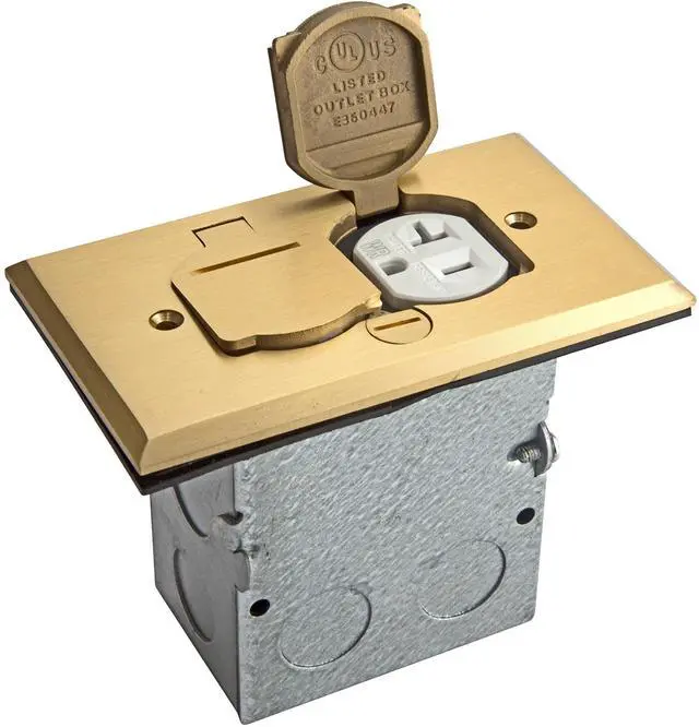 Alt view image 9 of 14 - Flip Lid Cover Floor Box kit, 5 x 2.89 1-Gang Cover, 20A Tamper-Weather Resistant Receptacle Outlets, Watertight Gasket, Corrosive Resistant Hardware, 975507-C, Brass (705507-C)