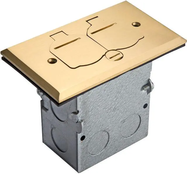 Alt view image 8 of 14 - Flip Lid Cover Floor Box kit, 5 x 2.89 1-Gang Cover, 20A Tamper-Weather Resistant Receptacle Outlets, Watertight Gasket, Corrosive Resistant Hardware, 975507-C, Brass (705507-C)