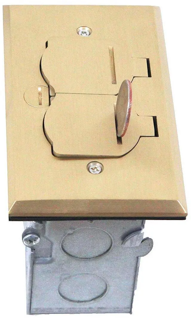 Alt view image 14 of 14 - Flip Lid Cover Floor Box kit, 5 x 2.89 1-Gang Cover, 20A Tamper-Weather Resistant Receptacle Outlets, Watertight Gasket, Corrosive Resistant Hardware, 975507-C, Brass (705507-C)