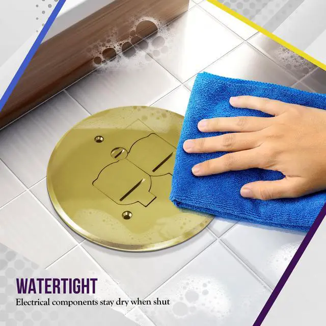 Alt view image 9 of 14 - Dual Flip Lid Floor Box Cover, 5.625" Diameter, 1 Gang, 20A Tamper-Weather Resistant Type A 2-Pin Outlet, Watertight Gaskets, UL Listed, Brass, 975517-C