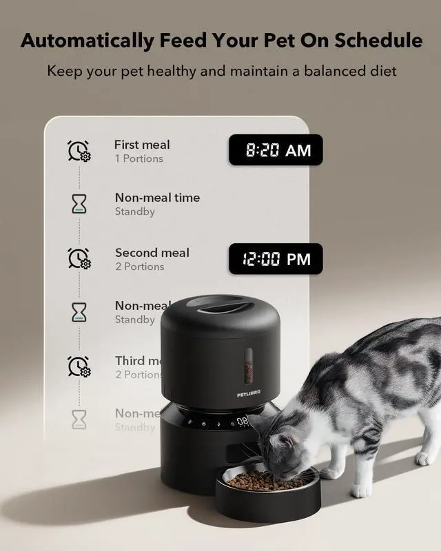 Alt view image 8 of 13 - Automatic Cat Feeder 3L Programmable Pet Food Dispenser with Airtight Storage, Timed Portion Control, Voice Meal Call & Dual Power Supply, Clog-Free Healthy Feeding for Cats & Small Dogs