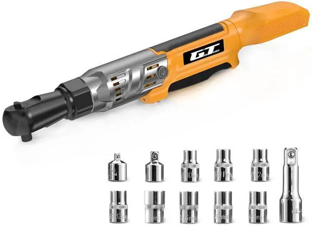 Alt view image 8 of 14 - 3/8" Cordless Ratchet Wrench, Compatible with DEWALT 20V MAX Battery, 74Ft-Lbs Power Electric Ratchet Tool Kit, 1/2" & 1/4" Adapters, 3" Extension Bar (Tool Only)