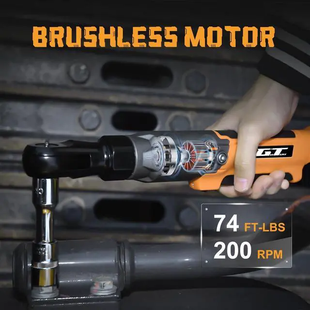 Alt view image 9 of 14 - 3/8" Cordless Ratchet Wrench, Compatible with DEWALT 20V MAX Battery, 74Ft-Lbs Power Electric Ratchet Tool Kit, 1/2" & 1/4" Adapters, 3" Extension Bar (Tool Only)