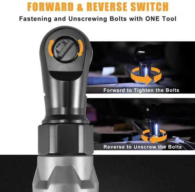 Alt view image 12 of 14 - 3/8" Cordless Ratchet Wrench, Compatible with DEWALT 20V MAX Battery, 74Ft-Lbs Power Electric Ratchet Tool Kit, 1/2" & 1/4" Adapters, 3" Extension Bar (Tool Only)