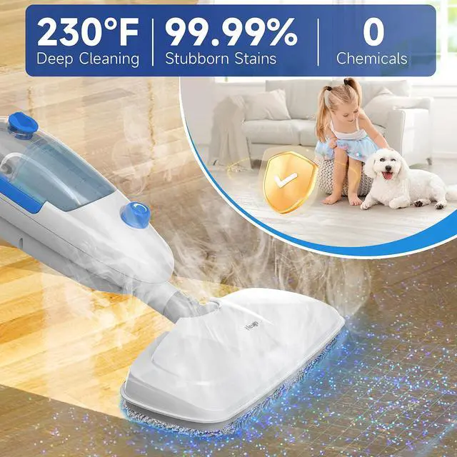 Alt view image 9 of 14 - Steam Mop for Hardwood Floor Cleaning, Floor Steamer Cleaner Lightweight for Vinyl, Laminate, Carpet, Tile Hard Floors w/Adjustable Steam Modes & Height, 23ft Cord, 2 Washable Pad