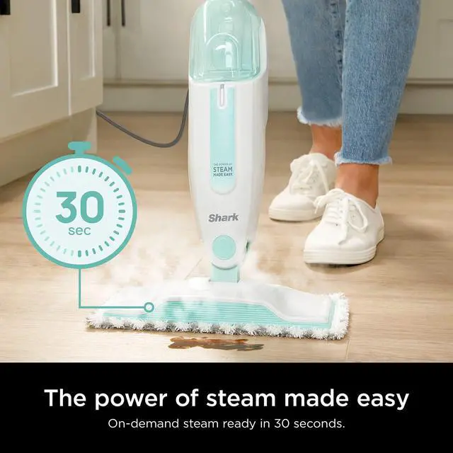 Alt view image 9 of 14 - Steam Mop with 2 Machine Washable Dirt Grip Pads, Removable Water Tank, Lightweight, Steam Cleaner for sealed Hard Floors, Marble, Stone, Hardwood, Tile, Laminate, White/Seafoam, S1000