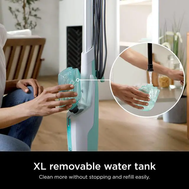 Alt view image 12 of 14 - Steam Mop with 2 Machine Washable Dirt Grip Pads, Removable Water Tank, Lightweight, Steam Cleaner for sealed Hard Floors, Marble, Stone, Hardwood, Tile, Laminate, White/Seafoam, S1000
